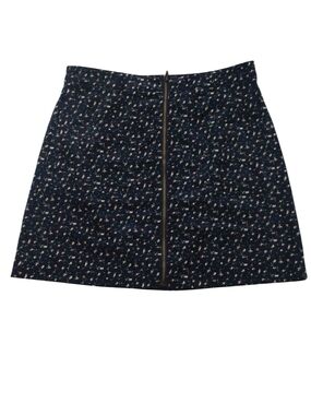Navy Floral Zip-Front Mini Skirt Courderoy Like SZ XL